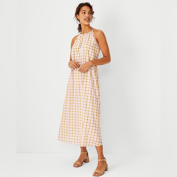 Ann Taylor Plaid Multi-Color Halter Flare Dress NWT - Picture 1 of 14
